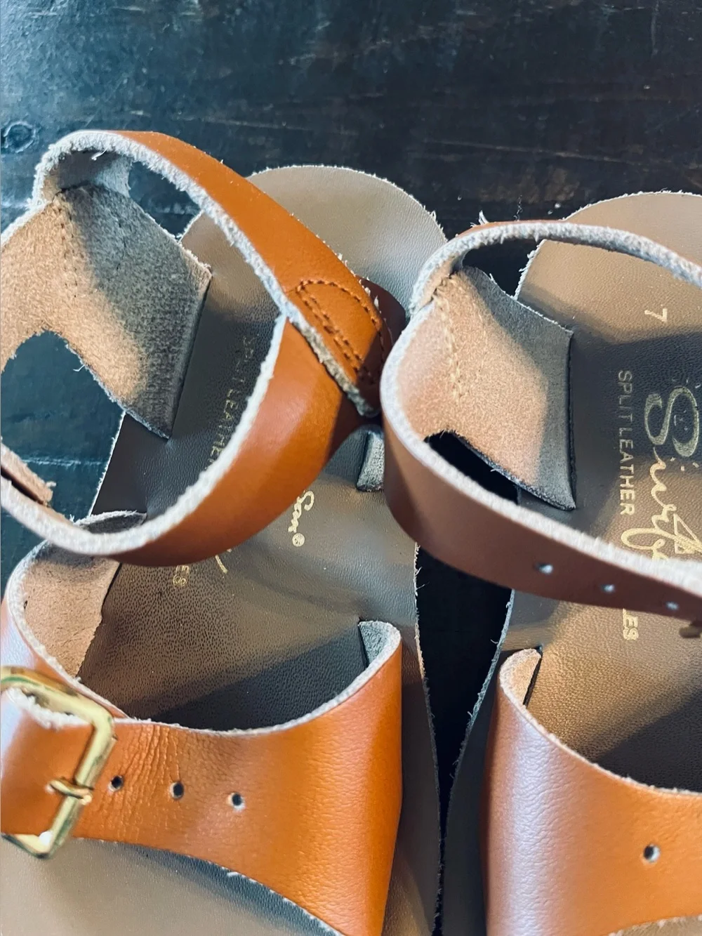 Salt Water Children's Brown Leather Buckle Sandals 7